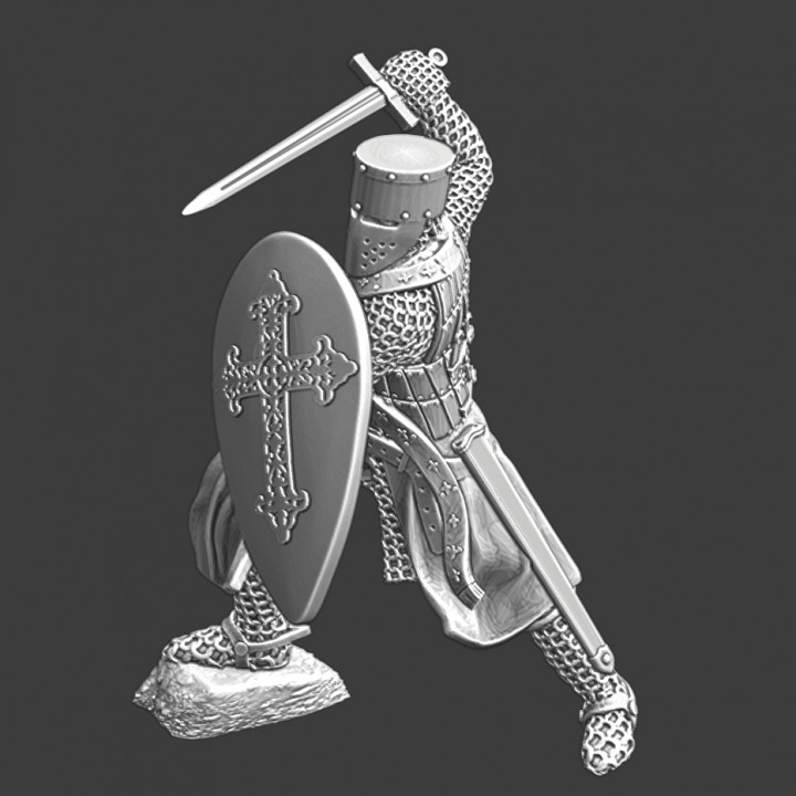 Medieval religious knight fighting with sword image