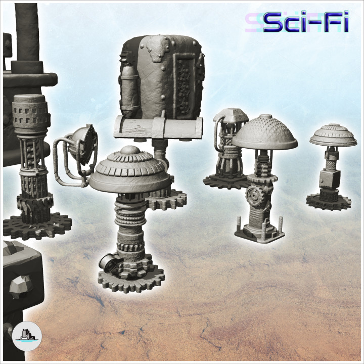 Steampunk bar accessories set with counter (1) - Future Sci-Fi SF Post apocalyptic Tabletop Scifi Wargaming Planetary exploration RPG Terrain