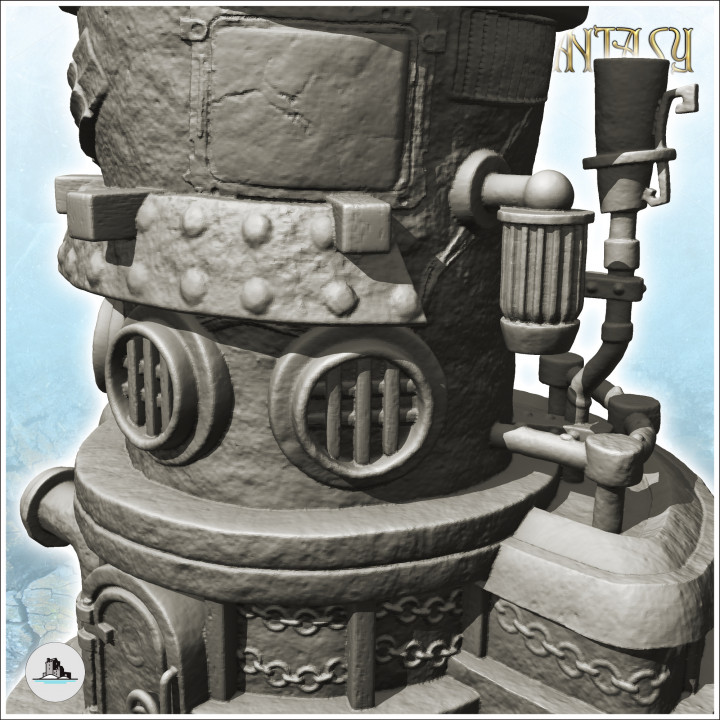 Round steampunk building with pipes and metal door (1) - Future Sci-Fi SF Post apocalyptic Tabletop Scifi Wargaming Planetary exploration RPG Terrain