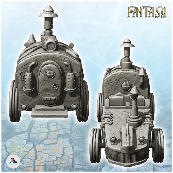 Steampunk car with chimney and large engine in the back (4) - Future Sci-Fi SF Post apocalyptic Tabletop Scifi Wargaming Planetary exploration RPG Terrain image