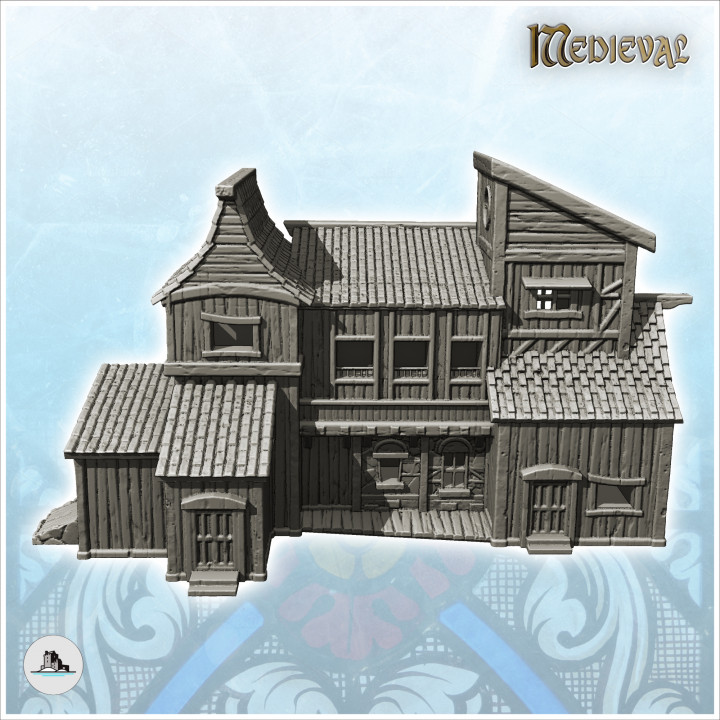 Large wooden bakery with annex and large sign (4) - Medieval Gothic Feudal Old Archaic Saga 28mm 15mm RPG image