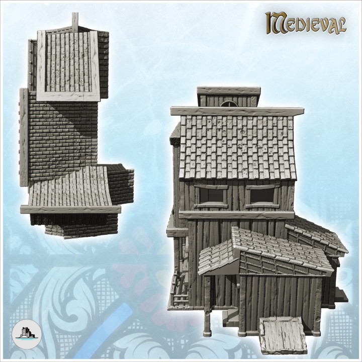 Large wooden bakery with annex and large sign (4) - Medieval Gothic Feudal Old Archaic Saga 28mm 15mm RPG image