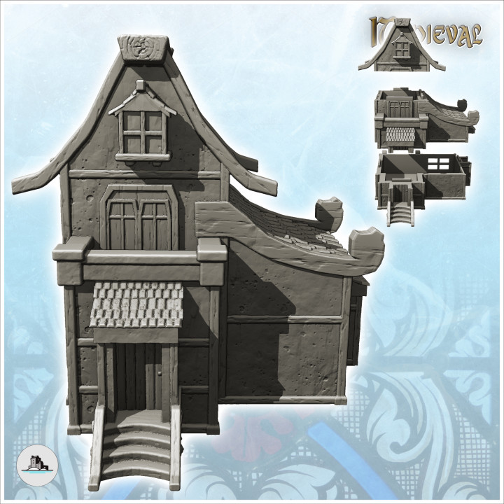Large medieval building with curved roof and access staircase (7) - Medieval Gothic Feudal Old Archaic Saga 28mm 15mm RPG image