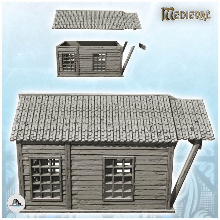 Medieval wooden armory with tiled roof and large entrance canopy (12) - Medieval Gothic Feudal Old Archaic Saga 28mm 15mm RPG image