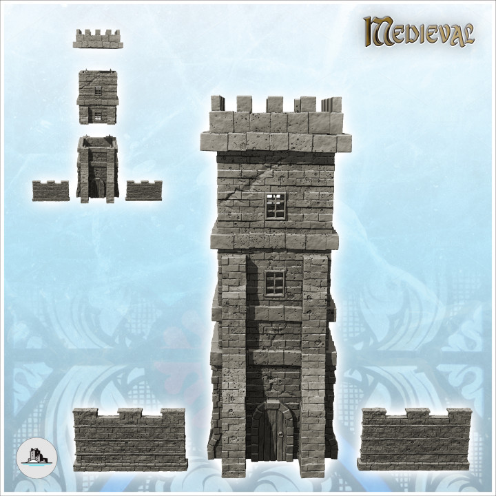 Medieval cut stone defense tower with adjoining walls (13) - Medieval Gothic Feudal Old Archaic Saga 28mm 15mm RPG image