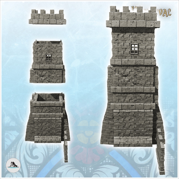 Medieval cut stone defense tower with adjoining walls (13) - Medieval Gothic Feudal Old Archaic Saga 28mm 15mm RPG image