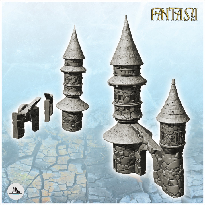 Fantastic building with two towers with curved roofs and access arch (16) - Medieval Gothic Feudal Old Archaic Saga 28mm 15mm RPG image