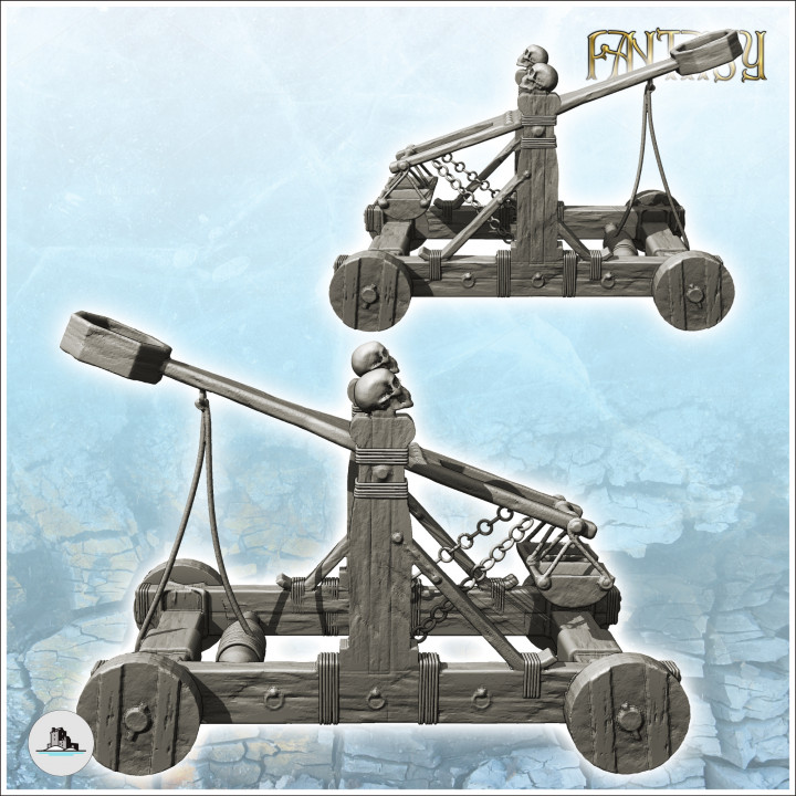 Fantasy medieval catapult decorated with skulls with chain (1) - miniatures warhammer scenery terrain tabletop