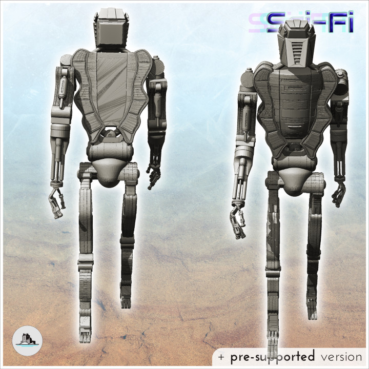Humanoid futuristic robot with hydraulic pistons (2) - Future Sci-Fi SF Post apocalyptic Tabletop Scifi 28mm 15mm 20mm Modern image