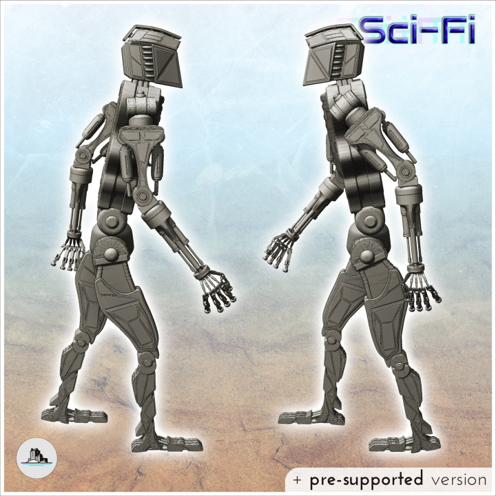 Humanoid futuristic robot with hydraulic pistons (2) - Future Sci-Fi SF Post apocalyptic Tabletop Scifi 28mm 15mm 20mm Modern image