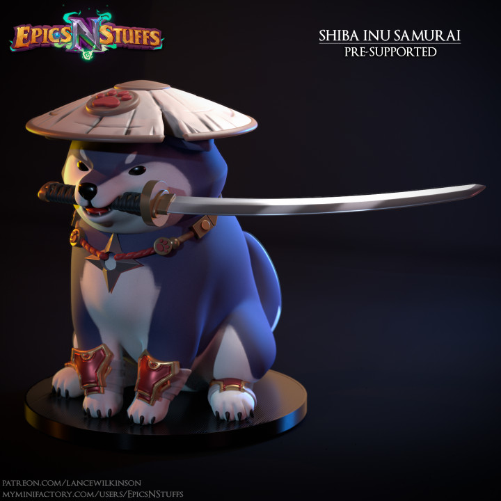 Shiba Inu Samurai Miniature - Pre-Supported