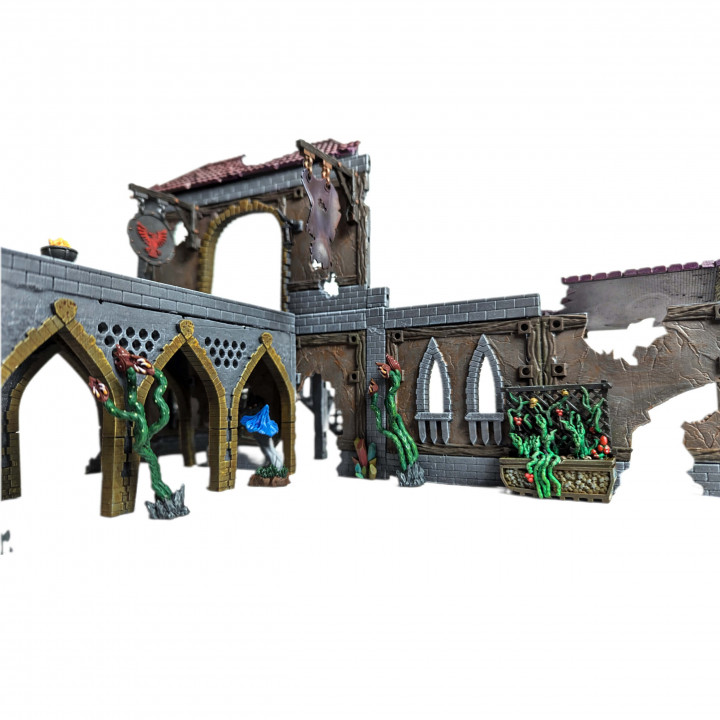 Modular fantasy city building with bridge sections image