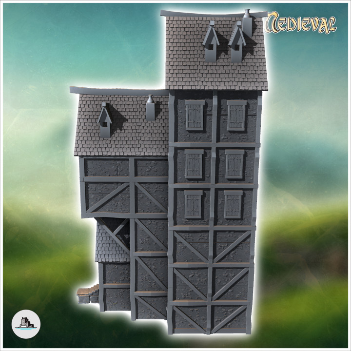 Large medieval building with round tower, terrace and access stairs (4) - Medieval Gothic Feudal Old Archaic Saga 28mm 15mm RPG image