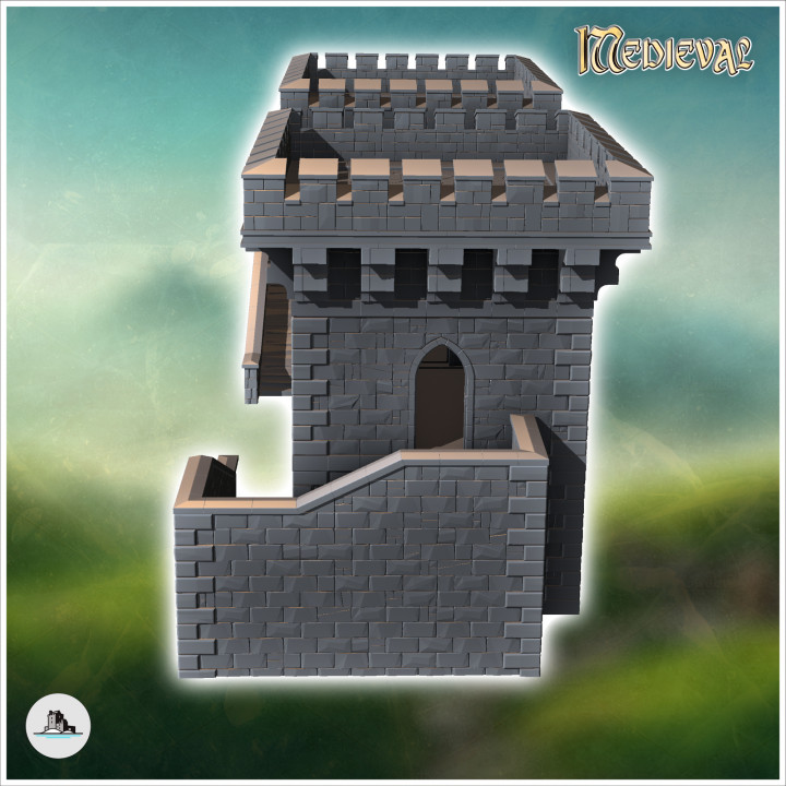 Stone fortress with double towers and access stairs (9) - Medieval Gothic Feudal Old Archaic Saga 28mm 15mm RPG image