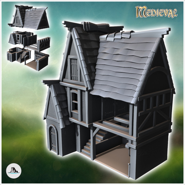Medieval house with large open interior barn (11) - Medieval Gothic Feudal Old Archaic Saga 28mm 15mm RPG image