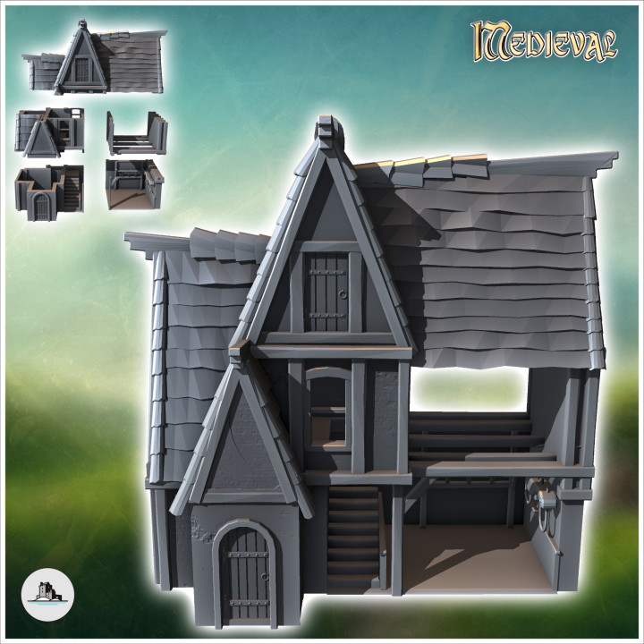 Medieval house with large open interior barn (11) - Medieval Gothic Feudal Old Archaic Saga 28mm 15mm RPG image