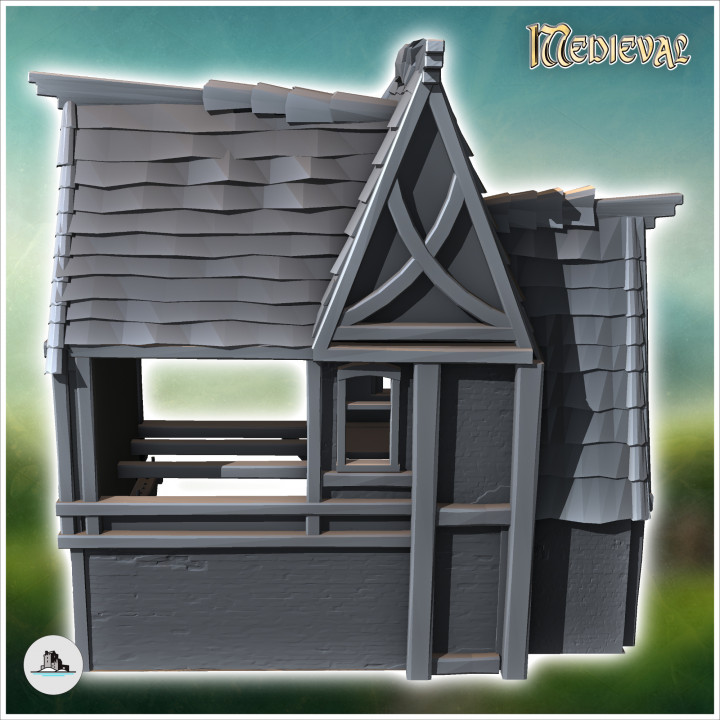 Medieval house with large open interior barn (11) - Medieval Gothic Feudal Old Archaic Saga 28mm 15mm RPG image