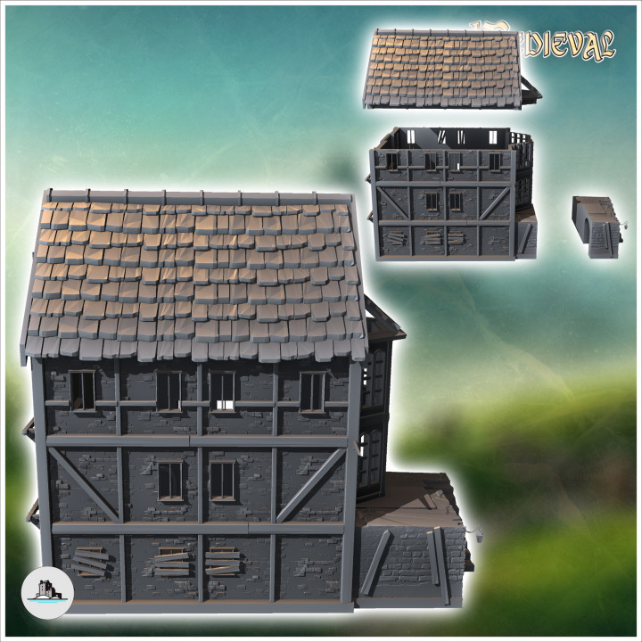 Abandoned medieval house with wooden planks on windows (13) - Medieval Gothic Feudal Old Archaic Saga 28mm 15mm RPG image