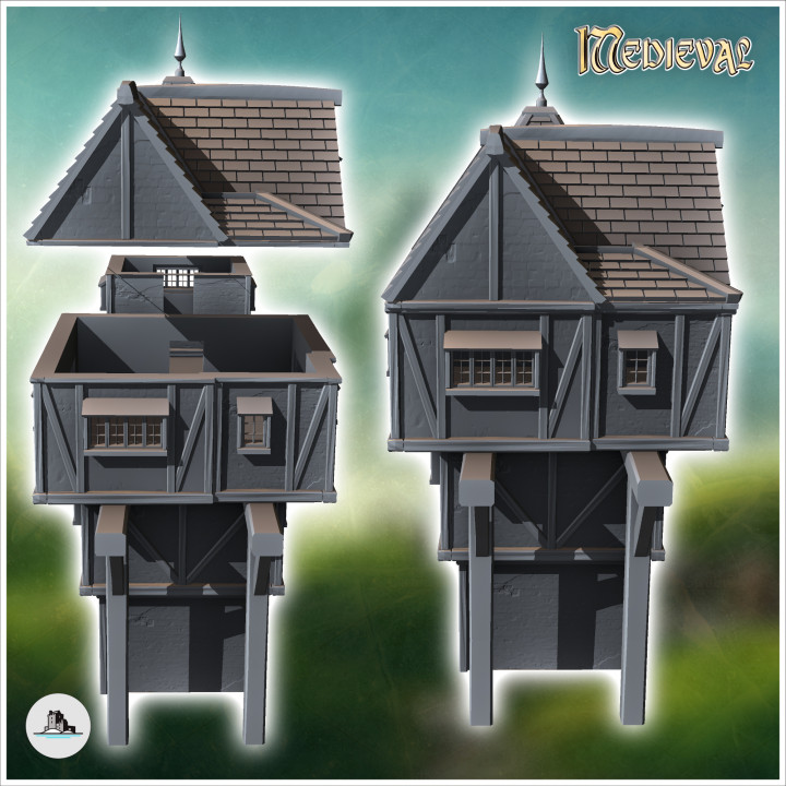 Medieval building with tower and central arch (15) - Medieval Gothic Feudal Old Archaic Saga 28mm 15mm RPG image