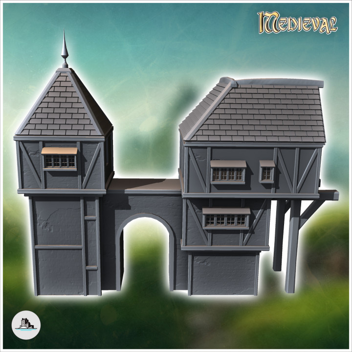 Medieval building with tower and central arch (15) - Medieval Gothic Feudal Old Archaic Saga 28mm 15mm RPG image