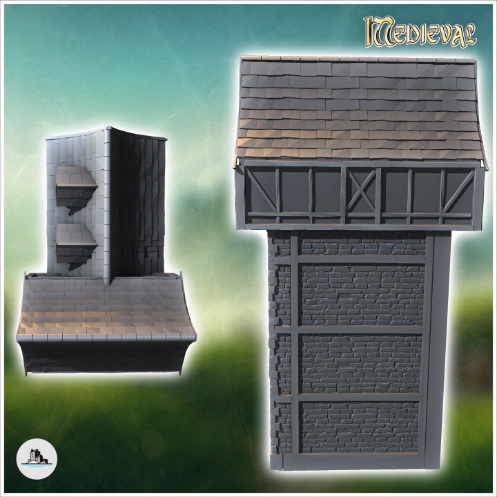 Medieval stone building with concave roof and central staircase arch (16) - Medieval Gothic Feudal Old Archaic Saga 28mm 15mm RPG image