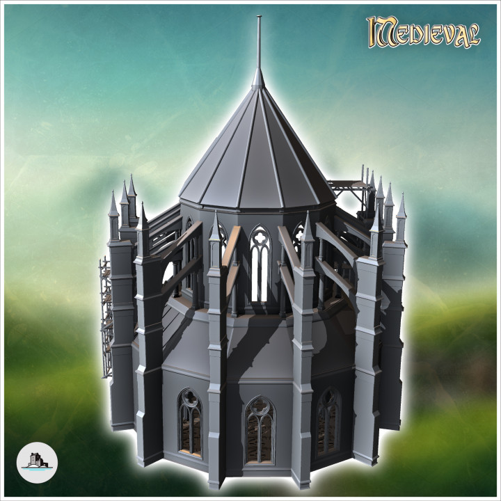 Medieval Gothic cathedral under construction with wooden scaffolding (18) - Medieval Gothic Feudal Old Archaic Saga 28mm 15mm RPG image