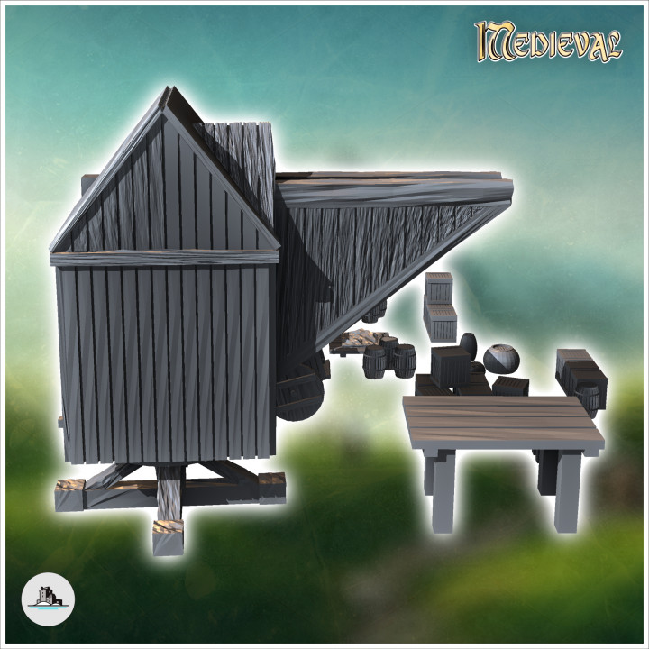 Medieval accessories with wooden crane and crates (3) - Medieval Gothic Feudal Old Archaic Saga 28mm 15mm RPG image