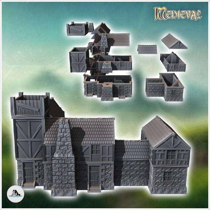 Large medieval building with stone base and wooden corner (3) - Medieval Gothic Feudal Old Archaic Saga 28mm 15mm RPG image