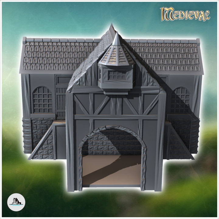 Medieval building with external stone staircase and large columned canopy (7) - Medieval Gothic Feudal Old Archaic Saga 28mm 15mm RPG image