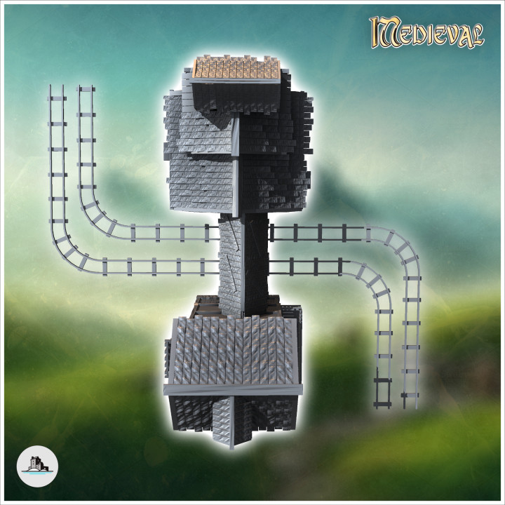 Medieval mine building with double central arch and rails for wagons (10) - Medieval Gothic Feudal Old Archaic Saga 28mm 15mm RPG