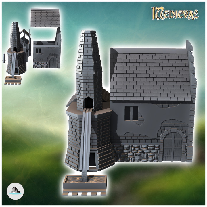 Medieval blacksmith shop with large brick fireplace and outdoor gutter (16) - Medieval Gothic Feudal Old Archaic Saga 28mm 15mm RPG image