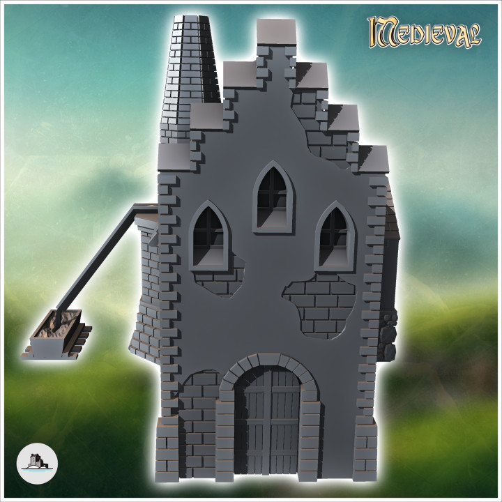 Medieval blacksmith shop with large brick fireplace and outdoor gutter (16) - Medieval Gothic Feudal Old Archaic Saga 28mm 15mm RPG image