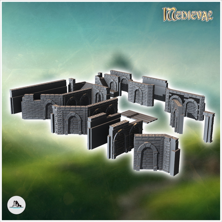 Modular stone dock set with wooden doors (21) - Medieval Gothic Feudal Old Archaic Saga 28mm 15mm RPG image