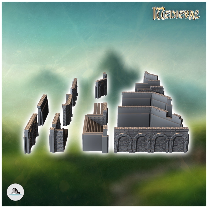 Modular stone dock set with wooden doors (21) - Medieval Gothic Feudal Old Archaic Saga 28mm 15mm RPG image