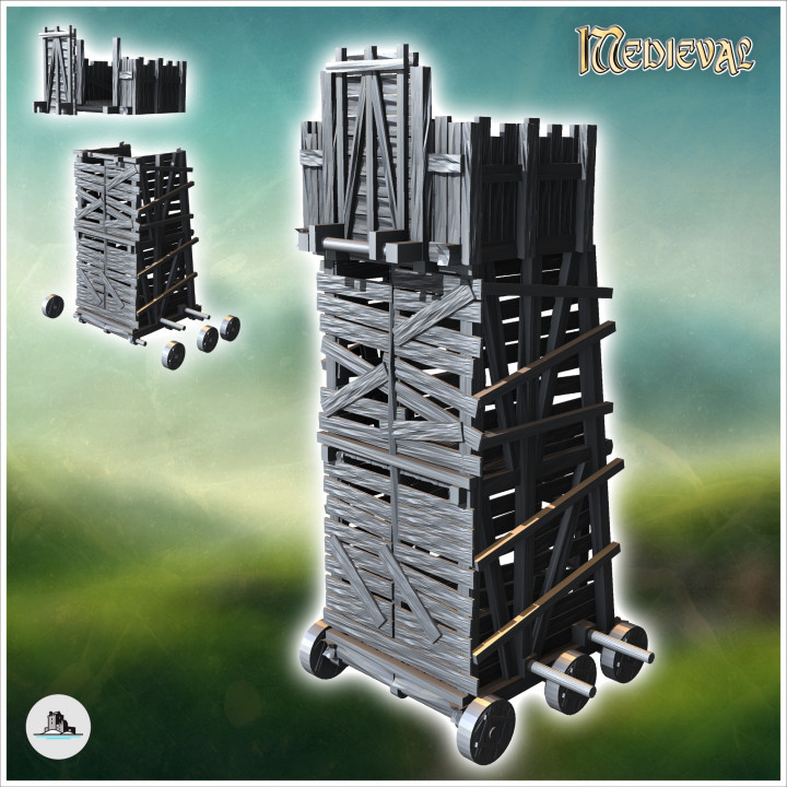 Six-wheeled wooden plank siege tower (3) - Medieval Gothic Feudal Old Archaic Saga 28mm 15mm RPG image