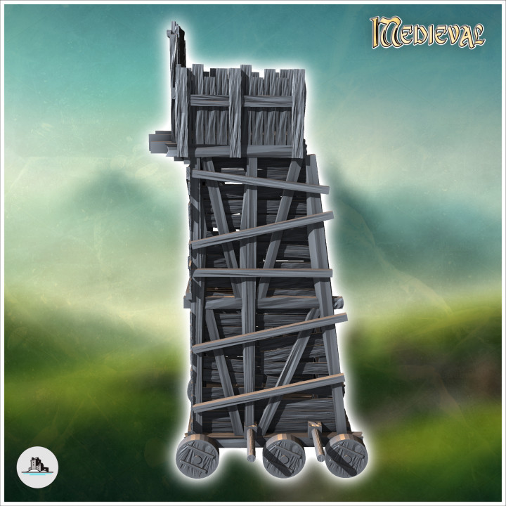 Six-wheeled wooden plank siege tower (3) - Medieval Gothic Feudal Old Archaic Saga 28mm 15mm RPG image
