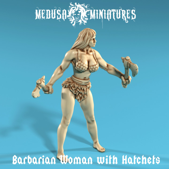 Barbarian woman with hatchets