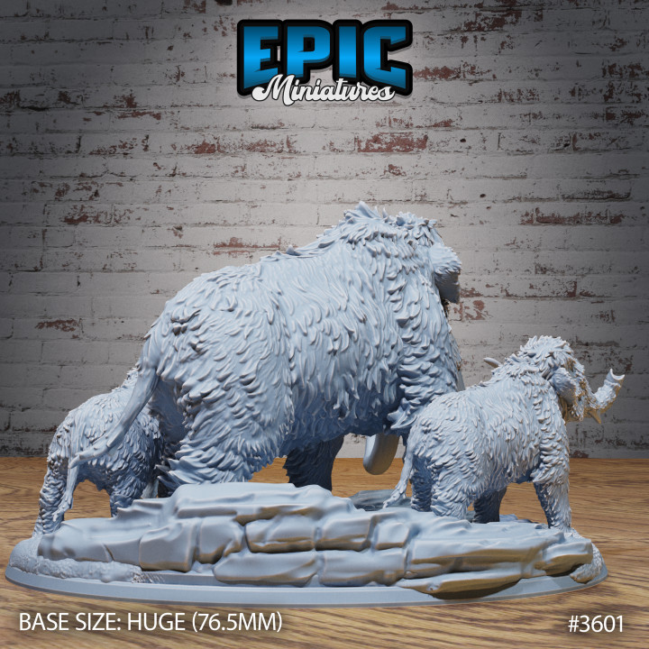 Mammoth Family / Arctic Elephant / Tusked Ice Beast / Snow Creature / Frozen Mount Animal / Norse Encounter image