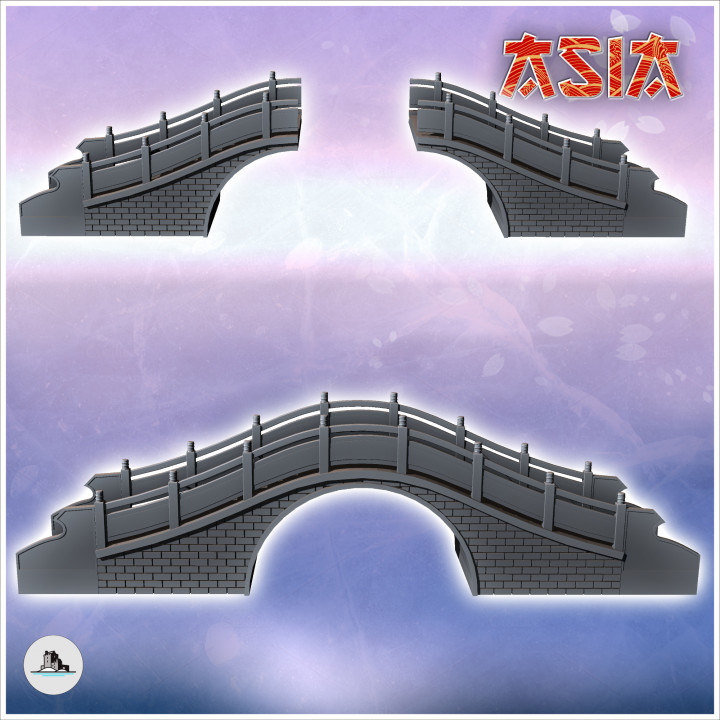 Asian brick bridge with wooden railing and stair steps (4) - Asian Asia Oriental Angkor Ninja Traditionnal RPG Mini