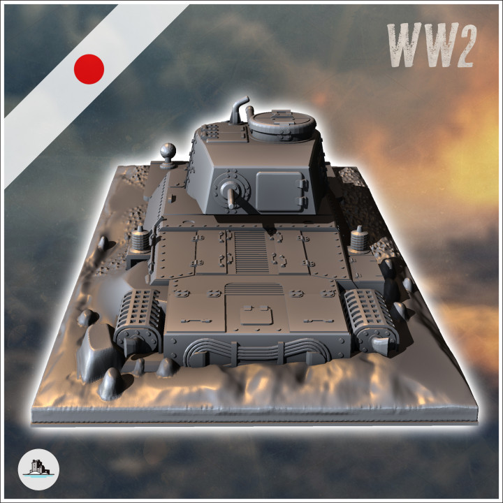 Japanese Type 97 Chi-Ha Kai semi-buried tank (5) - World War Two Second Front Campaign Tabletop Mini Japan Japanese Asia image