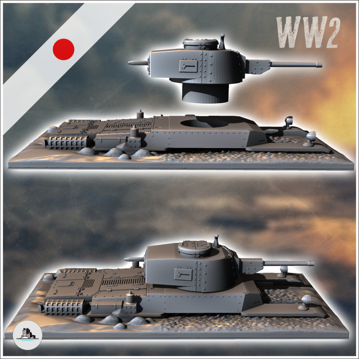 3D Printable Japanese Type 97 Chi-Ha Kai semi-buried tank (5