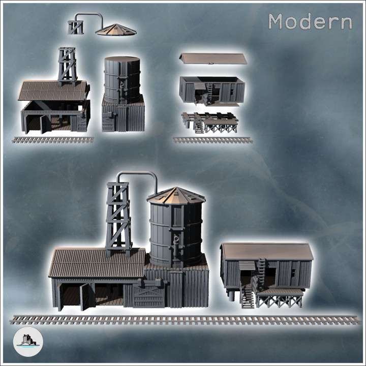 Modern industrial station with warehouse buildings and large pipe silo (1) - Modern WW2 WW1 World War Diaroma Wargaming RPG Mini Hobby image