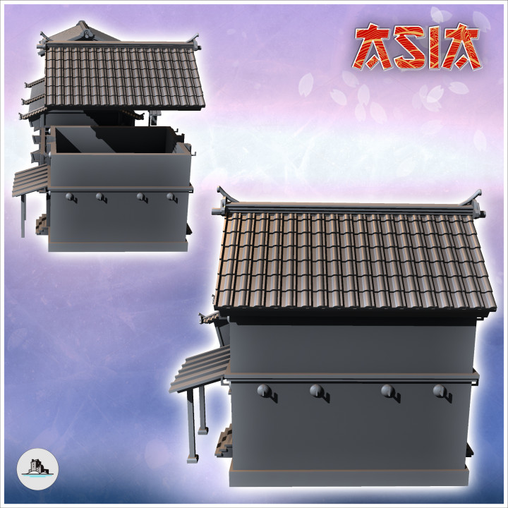 Set of three Asian buildings with curved roof and large hall (5) - Asian Asia Oriental Angkor Ninja Traditionnal RPG Mini