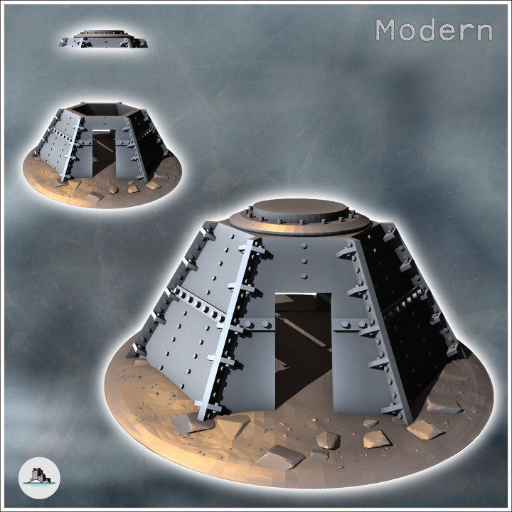 Modern octagonal metal bunker with rivets (6) - Modern WW2 WW1 World War Diaroma Wargaming RPG Mini Hobby image