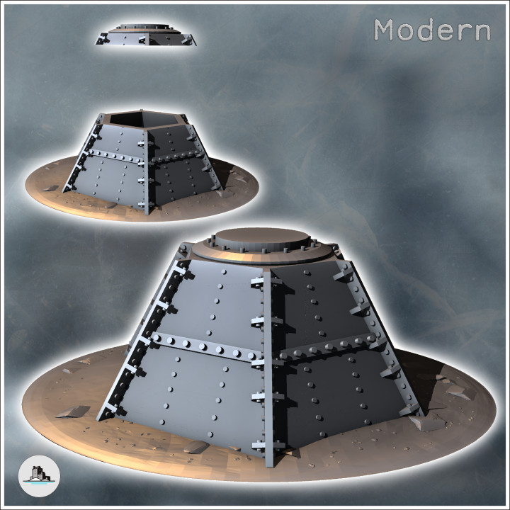 Modern octagonal metal bunker with rivets (6) - Modern WW2 WW1 World War Diaroma Wargaming RPG Mini Hobby image