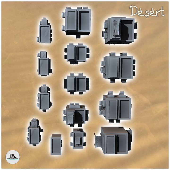 Large set of fourteen flat-roofed desert buildings (7) - Medieval Modern Oriental Desert Old Archaic East 28mm 15mm RPG image