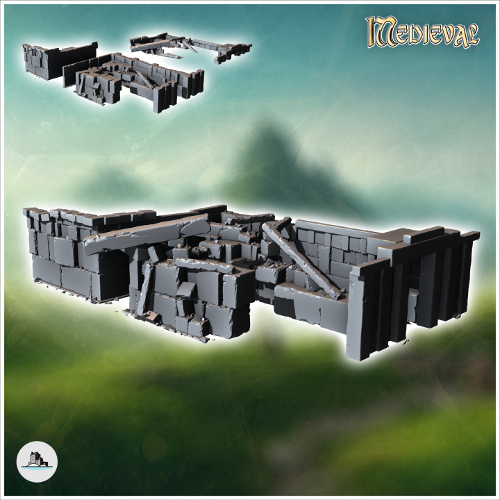 Ruin of stone building with wooden beams (13) - Modern WW2 WW1 World War Diaroma Wargaming RPG Mini Hobby image