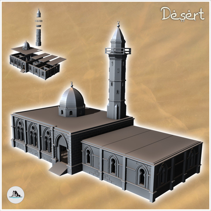 Eastern Arab Mosque with domed minaret and annex (16) - Medieval Modern Oriental Desert Old Archaic East 28mm 15mm RPG image