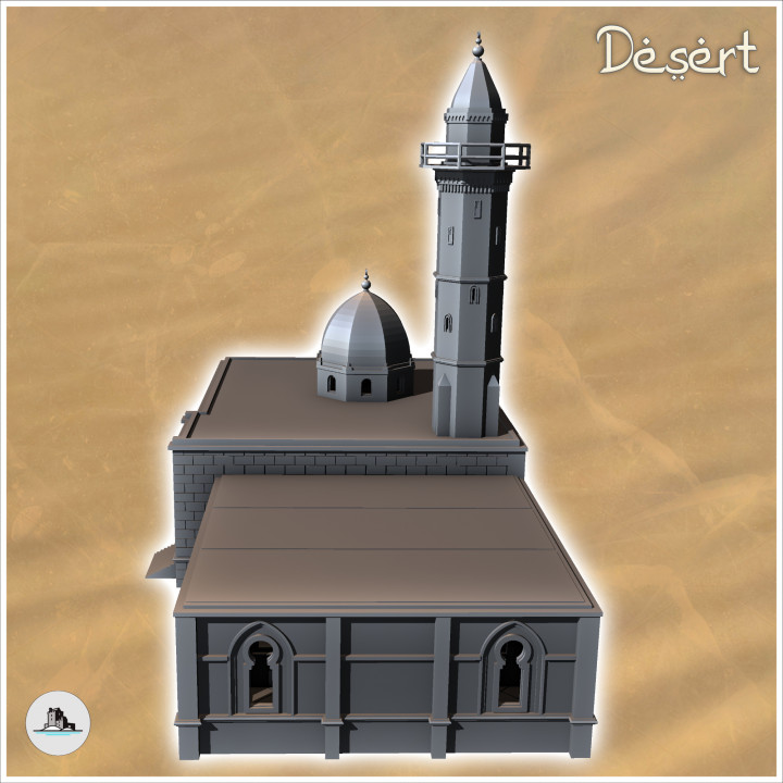 Eastern Arab Mosque with domed minaret and annex (16) - Medieval Modern Oriental Desert Old Archaic East 28mm 15mm RPG image