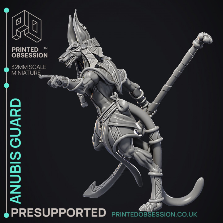 Anubis Guard - 3 Models - Court of Anubis -  PRESUPPORTED - Illustrated and Stats - 32mm scale image
